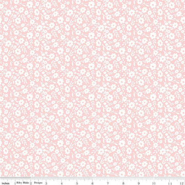 Image of Little Posies Floral Pink quilting cotton fabric by Cayla Naylor for Riley Blake Designs. Features flowers on a pink background. Cute Little Fabric Shop.