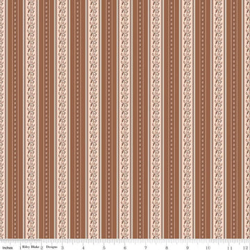 Image of Harvest on the Prairie Stripe Brown quilting cotton fabric by Modern Prairie for Riley Blake Designs. Features stripes on a brown background. Cute Little Fabric Shop.