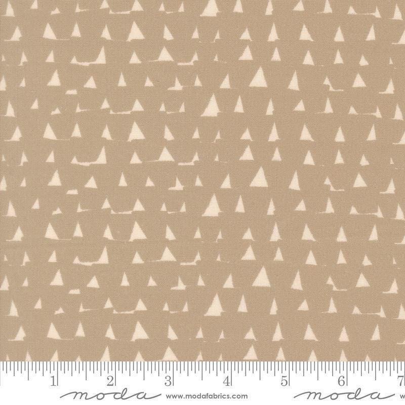Image of Imprint Blocks Stone quilting cotton fabric by Sewn By Amy Schelle for Moda Fabrics. Features shapes on a brown background. Cute Little Fabric Shop.
