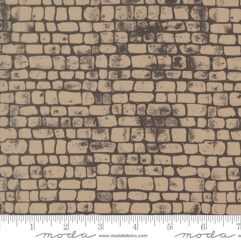 Image of Imprint Pathway Stone quilting cotton fabric by Sewn By Amy Schelle for Moda Fabrics. Features squares on a brown background. Cute Little Fabric Shop.