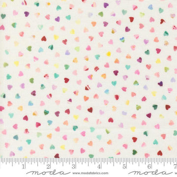 Image of Fleur The Love Sweetheart Cloud quilting cotton fabric by Create Joy Project for Moda Fabrics. Features hearts on a white background. Cute Little Fabric Shop.