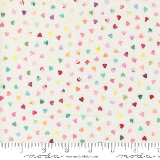 Image of Fleur The Love Sweetheart Cloud quilting cotton fabric by Create Joy Project for Moda Fabrics. Features hearts on a white background. Cute Little Fabric Shop.