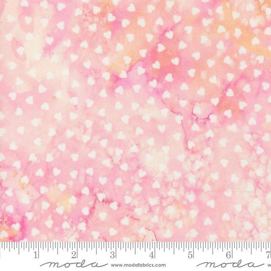 Image of Fleur The Love Sweetheart Petal quilting cotton fabric by Create Joy Project for Moda Fabrics. Features hearts on a pink background. Cute Little Fabric Shop.