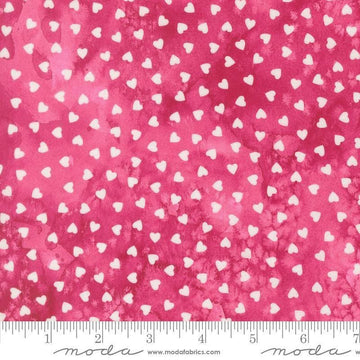 Image of Fleur The Love Sweetheart Rose quilting cotton fabric by Create Joy Project for Moda Fabrics. Features hearts on a pink background. Cute Little Fabric Shop.