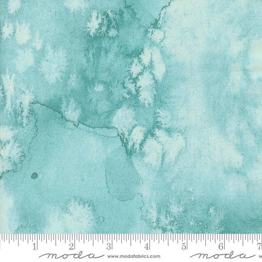 Image of Fleur The Love Flow Breeze quilting cotton fabric by Create Joy Project for Moda Fabrics. Features printed watercolor texture on a blue background. Cute Little Fabric Shop.