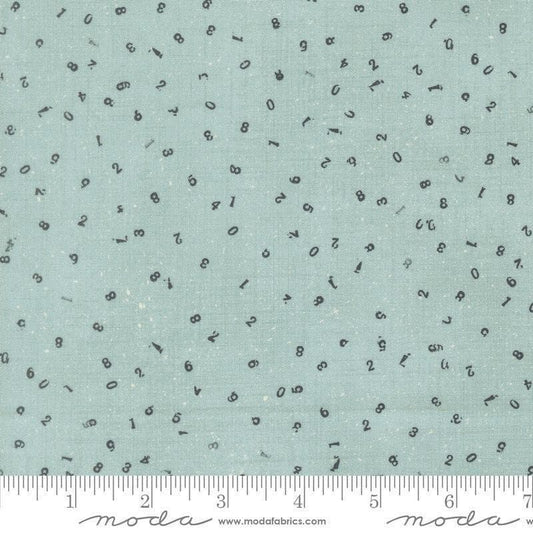 Image of Data Chaos Babbage quilting cotton fabric by Janet Clare for Moda Fabrics. Features numbers on a blue background. Cute Little Fabric Shop.