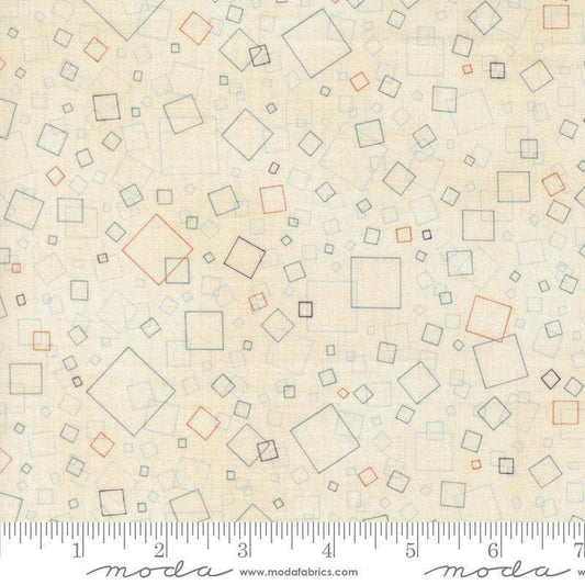 Image of Data Squares Lovelace quilting cotton fabric by Janet Clare for Moda Fabrics. Features squares on a cream background. Cute Little Fabric Shop.