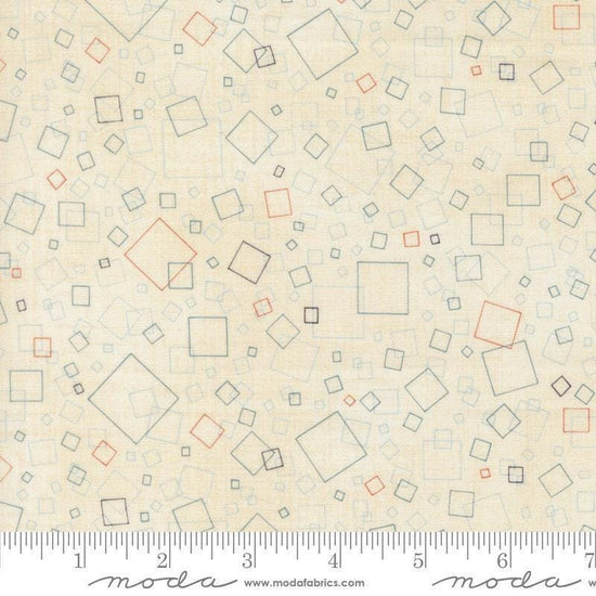Image of Data Squares Lovelace quilting cotton fabric by Janet Clare for Moda Fabrics. Features squares on a cream background. Cute Little Fabric Shop.