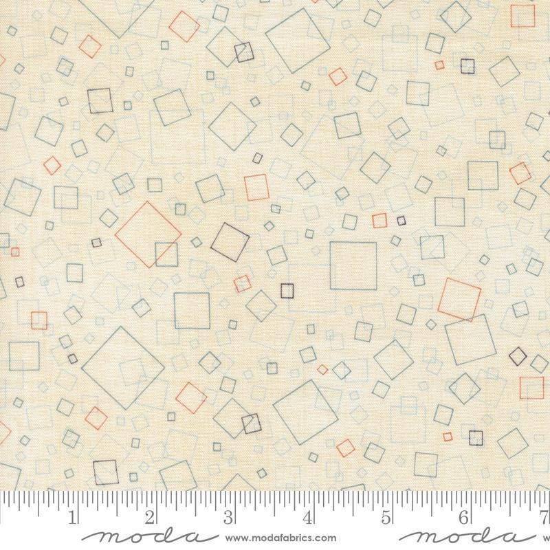 Image of Data Squares Lovelace quilting cotton fabric by Janet Clare for Moda Fabrics. Features squares on a cream background. Cute Little Fabric Shop.