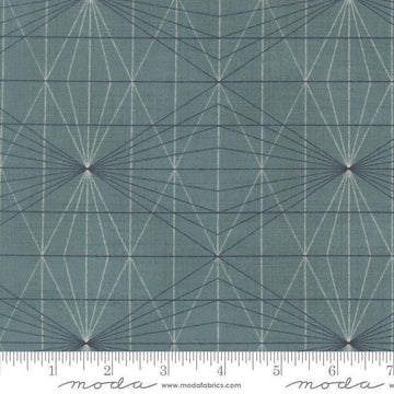 Image of Data String Theory Turing quilting cotton fabric by Janet Clare for Moda Fabrics. Features a geometric pattern on a blue background. Cute Little Fabric Shop.
