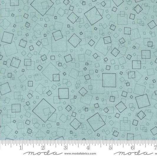 Image of Data Squares Babbage quilting cotton fabric by Janet Clare for Moda Fabrics. Features squares on a blue background. Cute Little Fabric Shop.