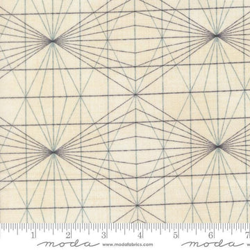 Image of Data String Theory Lovelace quilting cotton fabric by Janet Clare for Moda Fabrics. Features a geometric pattern on a cream background. Cute Little Fabric Shop.