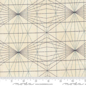 Image of Data String Theory Lovelace quilting cotton fabric by Janet Clare for Moda Fabrics. Features a geometric pattern on a cream background. Cute Little Fabric Shop.