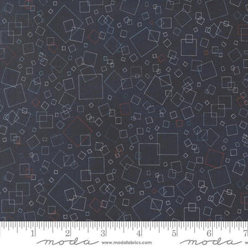 Image of Data Squares Hawking quilting cotton fabric by Janet Clare for Moda Fabrics. Features squares on a blue background. Cute Little Fabric Shop.