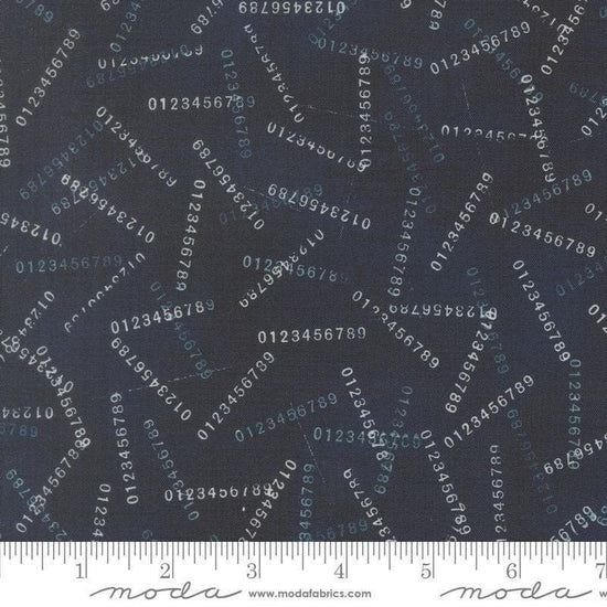 Image of Data Digits Hawking quilting cotton fabric by Janet Clare for Moda Fabrics. Features numbers on a blue background. Cute Little Fabric Shop.