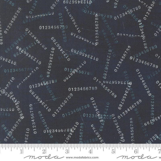 Image of Data Digits Hawking quilting cotton fabric by Janet Clare for Moda Fabrics. Features numbers on a blue background. Cute Little Fabric Shop.