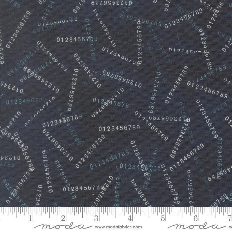 Image of Data Digits Hawking quilting cotton fabric by Janet Clare for Moda Fabrics. Features numbers on a blue background. Cute Little Fabric Shop.