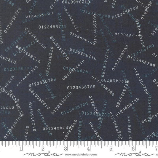 Image of Data Digits Hawking quilting cotton fabric by Janet Clare for Moda Fabrics. Features numbers on a blue background. Cute Little Fabric Shop.