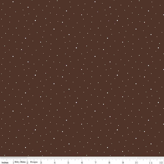 Image of Dapple Dot Brownie quilting cotton fabric by The RBD Designers for Riley Blake Designs. Features polka dots on a brown background. Cute Little Fabric Shop.