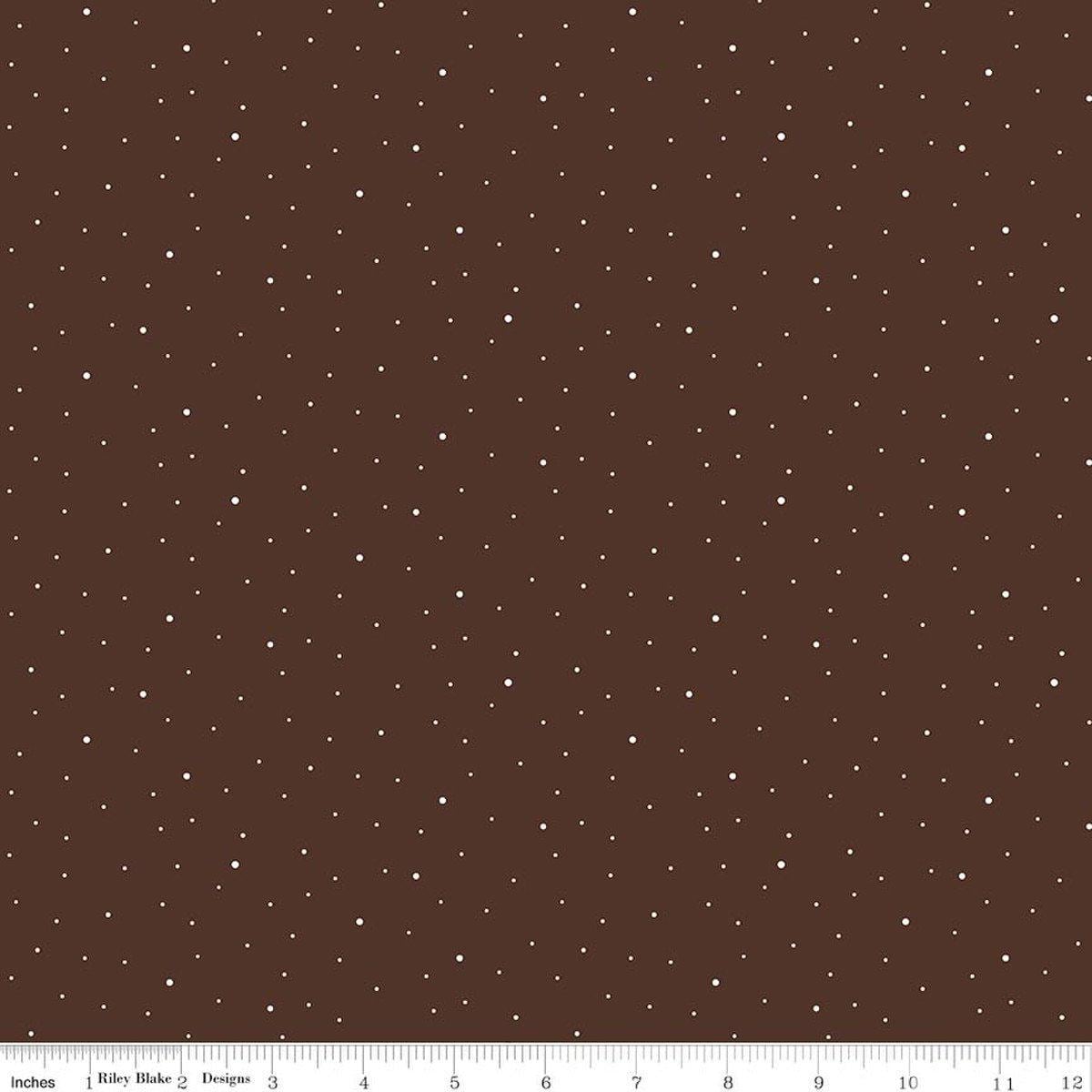 Image of Dapple Dot Brownie quilting cotton fabric by The RBD Designers for Riley Blake Designs. Features polka dots on a brown background. Cute Little Fabric Shop.