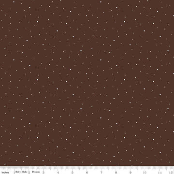 Image of Dapple Dot Brownie quilting cotton fabric by The RBD Designers for Riley Blake Designs. Features polka dots on a brown background. Cute Little Fabric Shop.