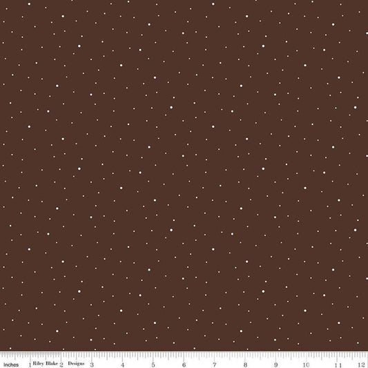 Image of Dapple Dot Brownie quilting cotton fabric by The RBD Designers for Riley Blake Designs. Features polka dots on a brown background. Cute Little Fabric Shop.