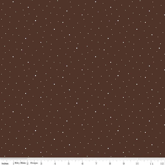 Image of Dapple Dot Brownie quilting cotton fabric by The RBD Designers for Riley Blake Designs. Features polka dots on a brown background. Cute Little Fabric Shop.