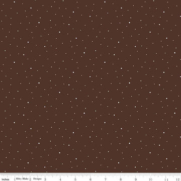 Image of Dapple Dot Brownie quilting cotton fabric by The RBD Designers for Riley Blake Designs. Features polka dots on a brown background. Cute Little Fabric Shop.