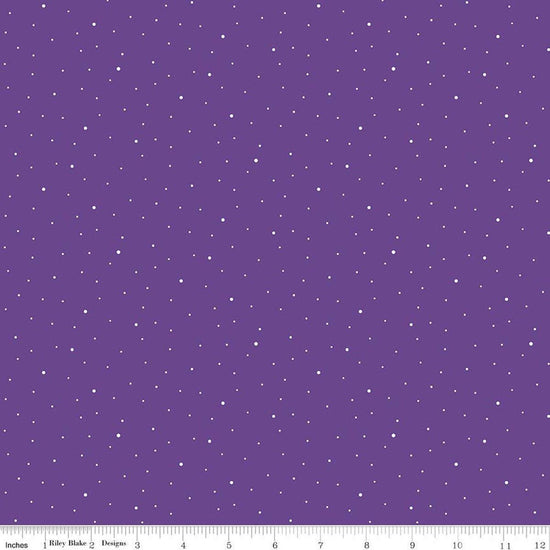 Image of Dapple Dot Iris quilting cotton fabric by The RBD Designers for Riley Blake Designs. Features polka dots on a purple background. Cute Little Fabric Shop.