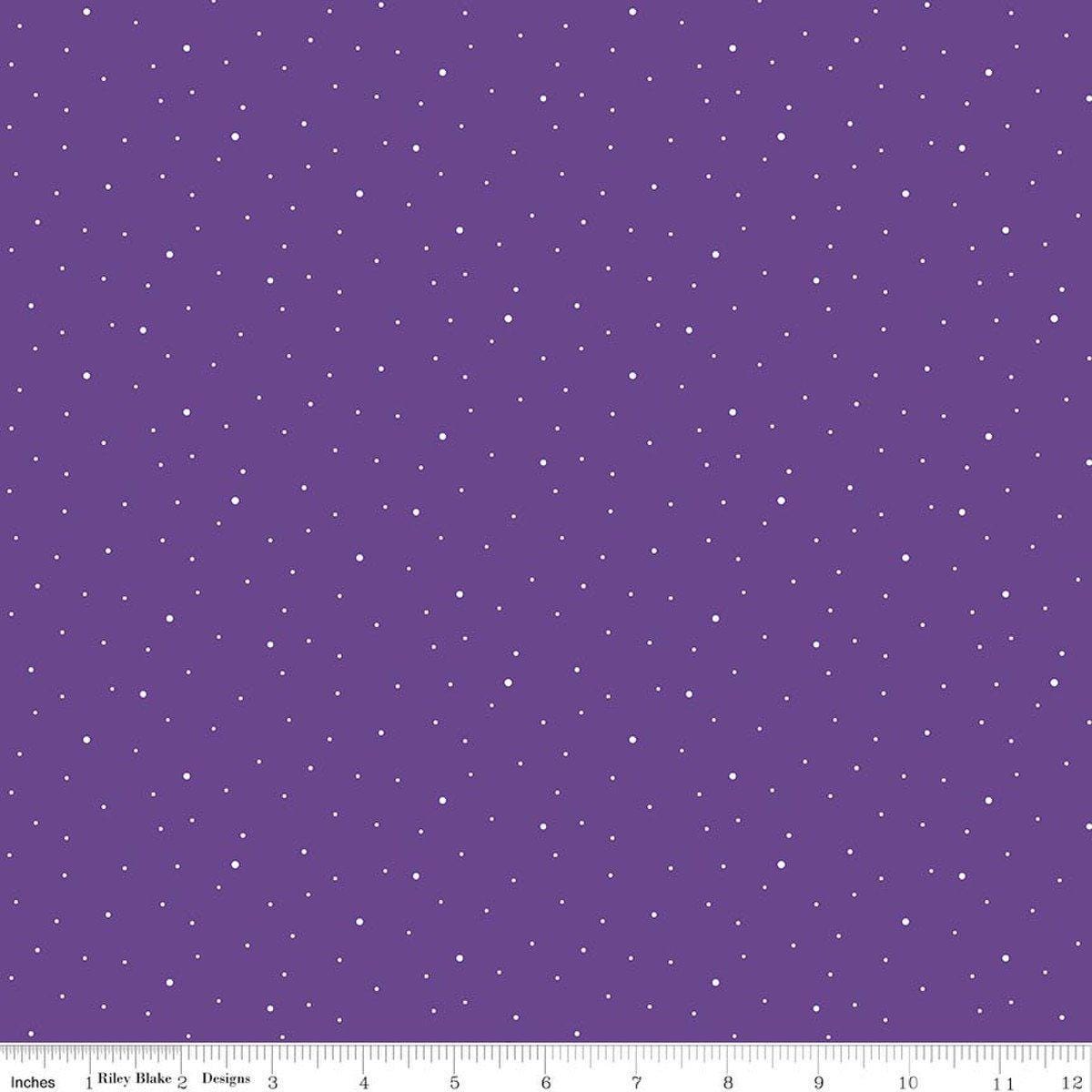 Image of Dapple Dot Iris quilting cotton fabric by The RBD Designers for Riley Blake Designs. Features polka dots on a purple background. Cute Little Fabric Shop.