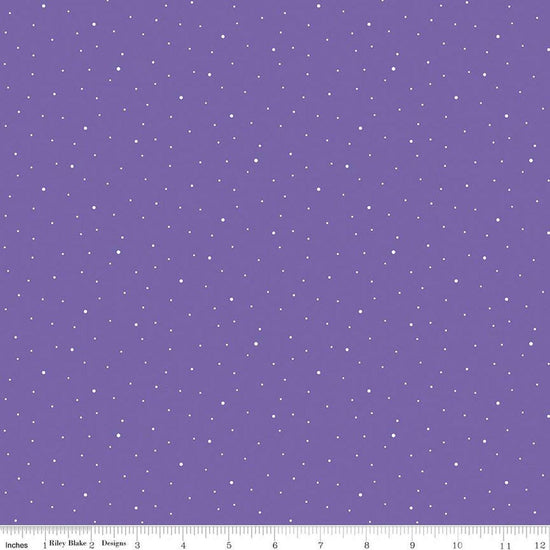 Image of Dapple Dot Amethyst quilting cotton fabric by The RBD Designers for Riley Blake Designs. Features polka dots on a purple background. Cute Little Fabric Shop.