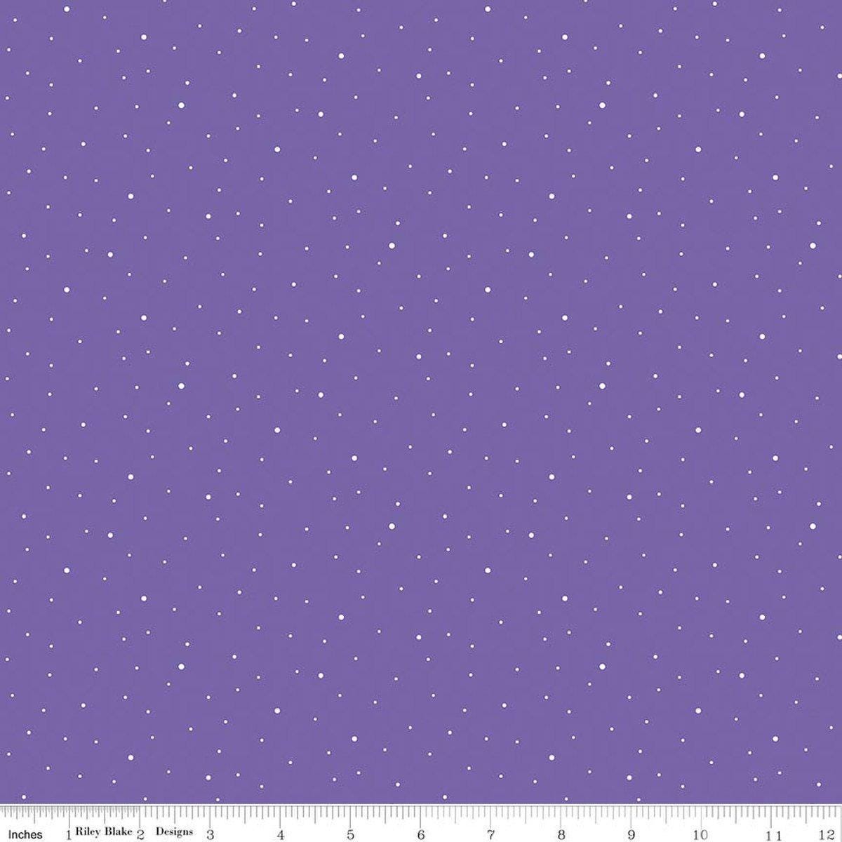 Image of Dapple Dot Amethyst quilting cotton fabric by The RBD Designers for Riley Blake Designs. Features polka dots on a purple background. Cute Little Fabric Shop.