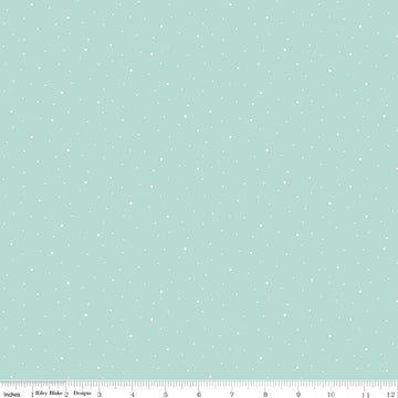 Image of Dapple Dot Songbird quilting cotton fabric by The RBD Designers for Riley Blake Designs. Features polka dots on a blue background. Cute Little Fabric Shop.