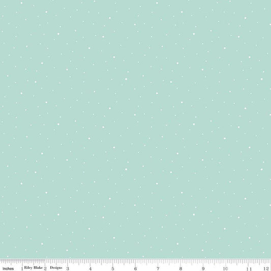 Image of Dapple Dot Songbird quilting cotton fabric by The RBD Designers for Riley Blake Designs. Features polka dots on a blue background. Cute Little Fabric Shop.