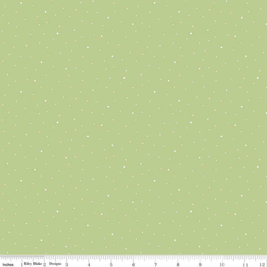 Image of Dapple Dot Honeydew quilting cotton fabric by The RBD Designers for Riley Blake Designs. Features polka dots on a green background. Cute Little Fabric Shop.
