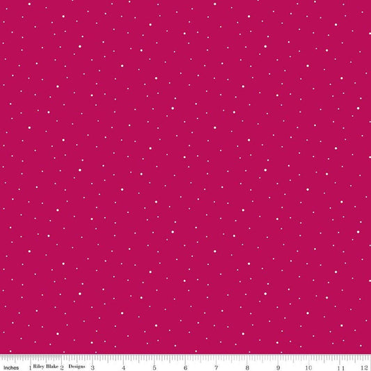Image of Dapple Dot Magenta quilting cotton fabric by The RBD Designers for Riley Blake Designs. Features polka dots on a pink background. Cute Little Fabric Shop.
