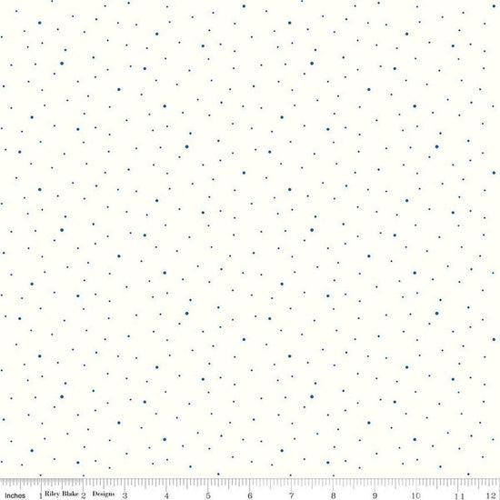 Image of Dapple Dot on Off White Denim quilting cotton fabric by The RBD Designers for Riley Blake Designs. Features polka dots on a cream background. Cute Little Fabric Shop.