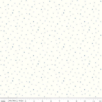 Image of Dapple Dot on Off White Denim quilting cotton fabric by The RBD Designers for Riley Blake Designs. Features polka dots on a cream background. Cute Little Fabric Shop.