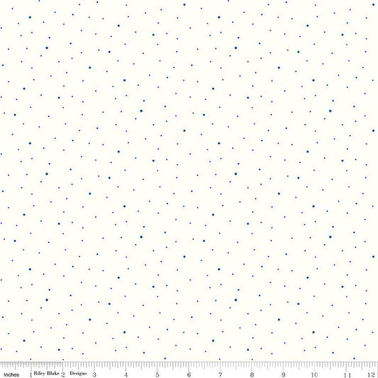 Image of Dapple Dot on Off White Denim quilting cotton fabric by The RBD Designers for Riley Blake Designs. Features polka dots on a cream background. Cute Little Fabric Shop.