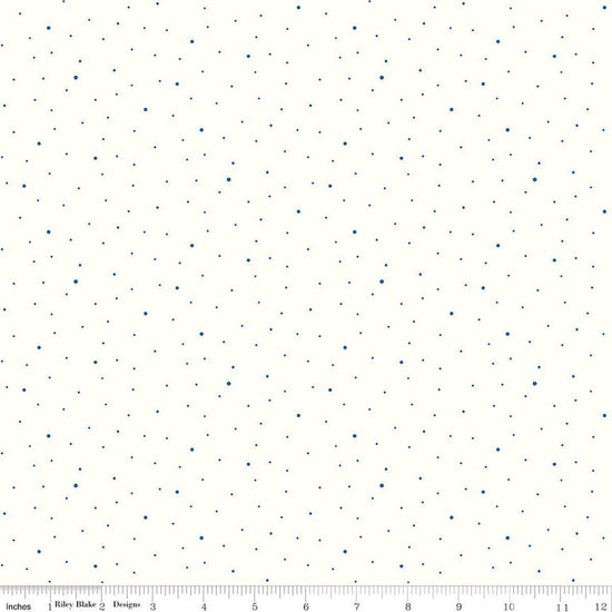 Image of Dapple Dot on Off White Denim quilting cotton fabric by The RBD Designers for Riley Blake Designs. Features polka dots on a cream background. Cute Little Fabric Shop.