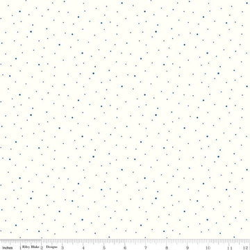 Image of Dapple Dot on Off White Denim quilting cotton fabric by The RBD Designers for Riley Blake Designs. Features polka dots on a cream background. Cute Little Fabric Shop.