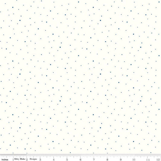 Image of Dapple Dot on Off White Denim quilting cotton fabric by The RBD Designers for Riley Blake Designs. Features polka dots on a cream background. Cute Little Fabric Shop.