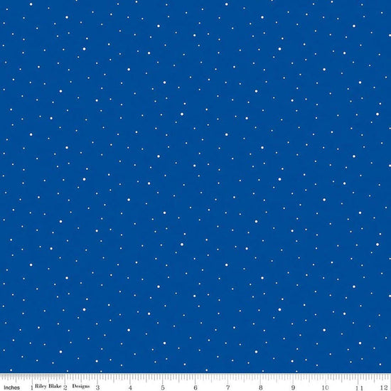 Image of Dapple Dot Royal Blue quilting cotton fabric by The RBD Designers for Riley Blake Designs. Features polka dots on a blue background. Cute Little Fabric Shop.