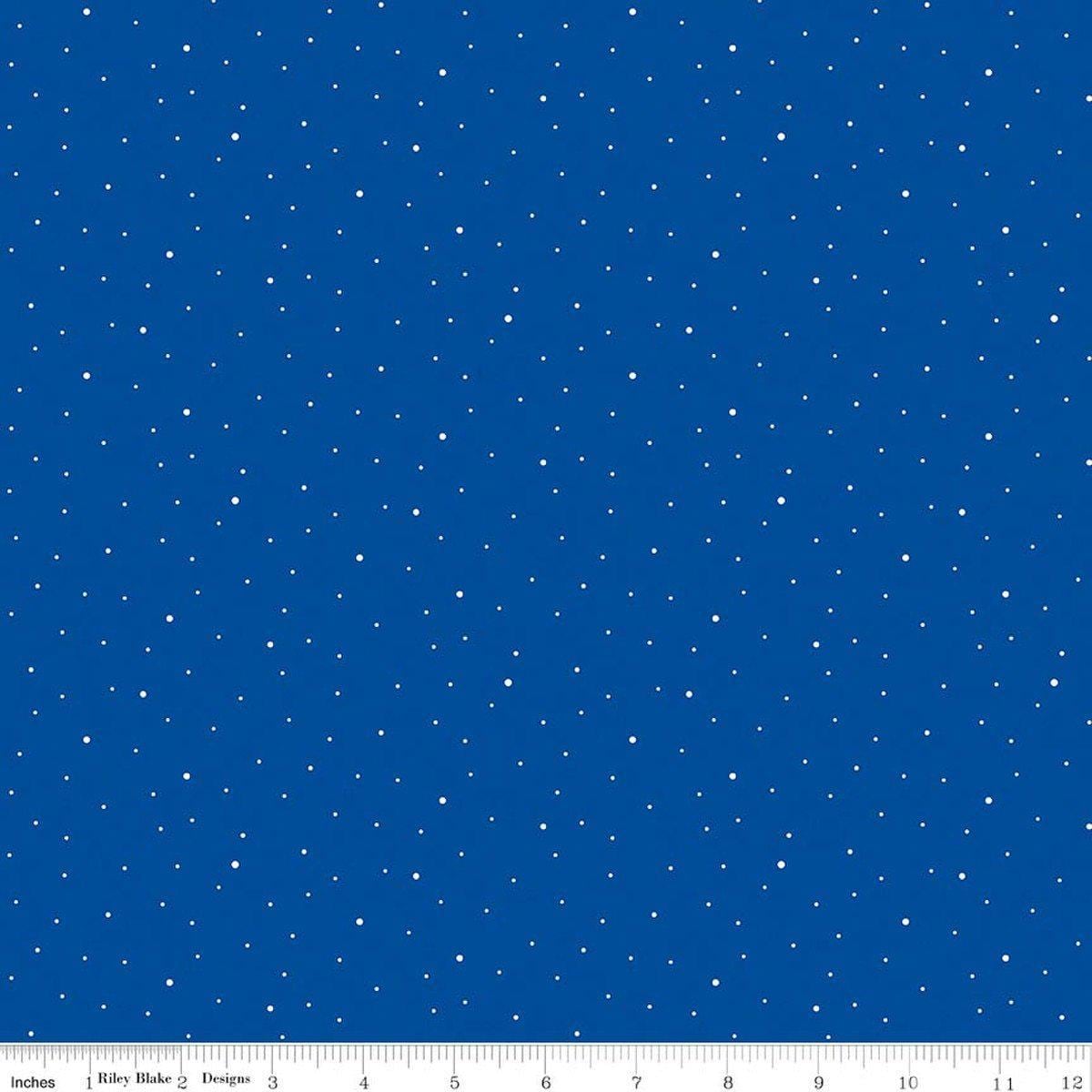 Image of Dapple Dot Royal Blue quilting cotton fabric by The RBD Designers for Riley Blake Designs. Features polka dots on a blue background. Cute Little Fabric Shop.