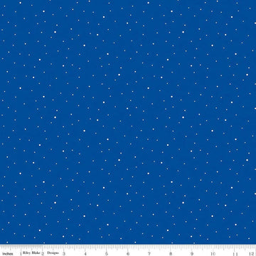 Image of Dapple Dot Royal Blue quilting cotton fabric by The RBD Designers for Riley Blake Designs. Features polka dots on a blue background. Cute Little Fabric Shop.