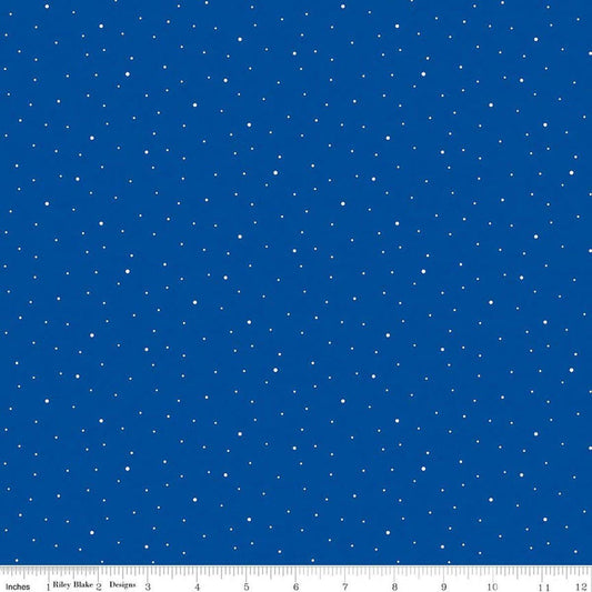 Image of Dapple Dot Royal Blue quilting cotton fabric by The RBD Designers for Riley Blake Designs. Features polka dots on a blue background. Cute Little Fabric Shop.