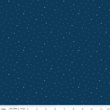 Image of Dapple Dot Oxford Blue quilting cotton fabric by The RBD Designers for Riley Blake Designs. Features polka dots on a blue background. Cute Little Fabric Shop.