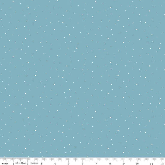 Image of Dapple Dot Cornflower quilting cotton fabric by The RBD Designers for Riley Blake Designs. Features polka dots on a blue background. Cute Little Fabric Shop.