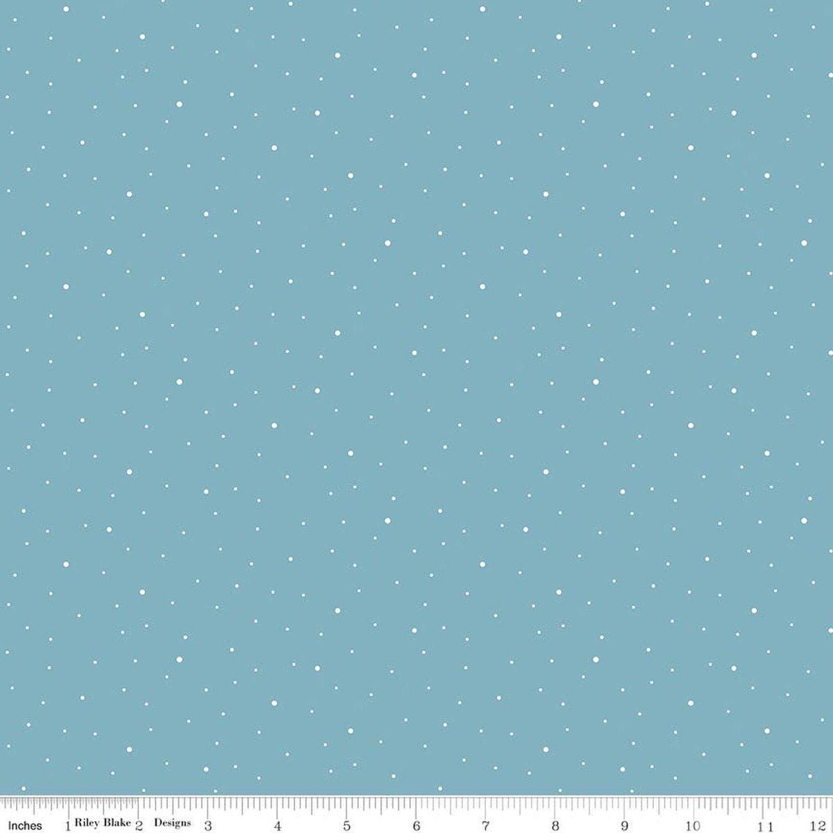 Image of Dapple Dot Cornflower quilting cotton fabric by The RBD Designers for Riley Blake Designs. Features polka dots on a blue background. Cute Little Fabric Shop.