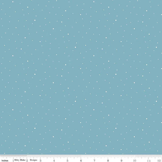 Image of Dapple Dot Cornflower quilting cotton fabric by The RBD Designers for Riley Blake Designs. Features polka dots on a blue background. Cute Little Fabric Shop.